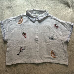 Linen White Fruit Embroidered Shirt